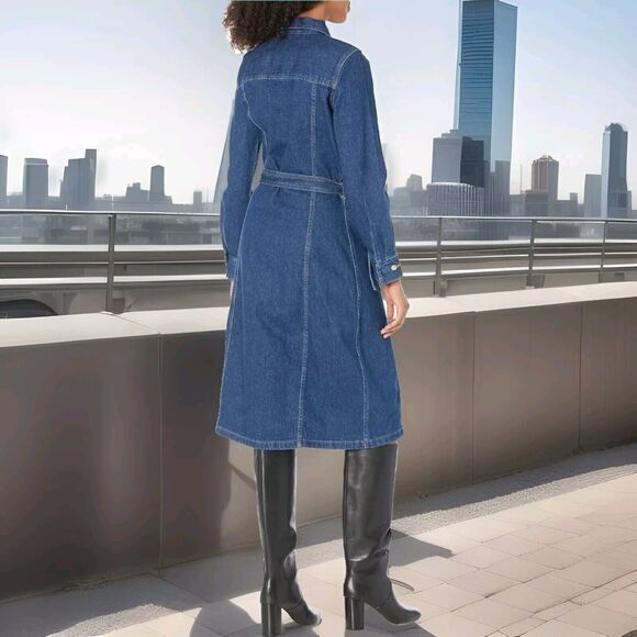 NWT! Tommy Hilfiger Belted Midi Denim Dress Size 8 - Picture 2 of 14